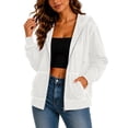 thumbnail image 1 of hoksml Women Full Zip Contrast Stitch Hooded Jacket Long Sleeve Hoodie with Kangaroo Pocket for Daily Casual Outdoor, 1 of 8