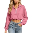 thumbnail image 1 of hoksml Women Half Zip Collar Drawstring Hem Cropped Sweatshirt Drop Shoulder Puff Long Sleeve Pullover for Street Casual Daily, 1 of 8