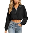 thumbnail image 1 of hoksml Women Half Zip Collar Drawstring Hem Cropped Sweatshirt Drop Shoulder Puff Long Sleeve Pullover for Street Casual Daily, 1 of 8