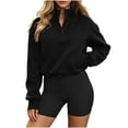 thumbnail image 1 of hoksml Women Half Zip Stand Collar Drawstring Hem Cropped Sweatshirt Drop Shoulder Pocket Long Sleeve Pullover for Sport Street Daily, 1 of 8