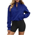 thumbnail image 1 of hoksml Women Half Zip Stand Collar Drawstring Hem Cropped Sweatshirt Drop Shoulder Pocket Long Sleeve Pullover for Sport Street Daily, 1 of 9