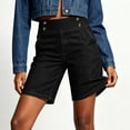 thumbnail image 1 of hoksml Women High Waist Denim Bermuda Shorts, Button Detail Straight Leg Casual Jean Shorts, 60% Cotton Blend, 1 of 7