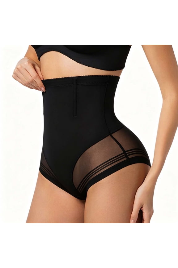 Women High Waist Panties Mesh Panel Shaping Briefs Tummy Hip Sculpting Shapewear for Daily Inner Wear