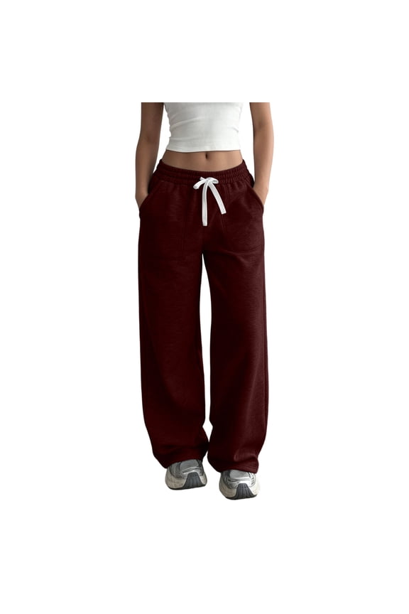 Women Large Patch Pocket Elastic Waist Sweatpants Drawstring Wide Leg Soft Loose Trousers for Street Daily Lounge Wear
