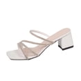 thumbnail image 1 of hoksml Women Multi Rhinestone Strap Block Heel Square Toe Slide Sandals Open Toe PU Slip On Summer Dress Shoes, 1 of 9
