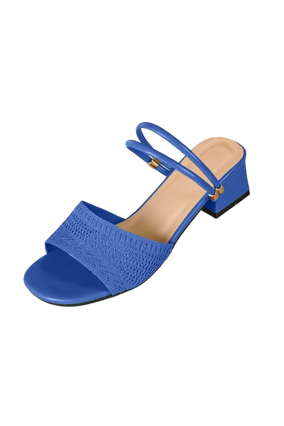 Women Open Toe Block Heel Slide Sandals, Mesh Upper Dual Back Strap Slip On Mid Heel Slingback Sandals