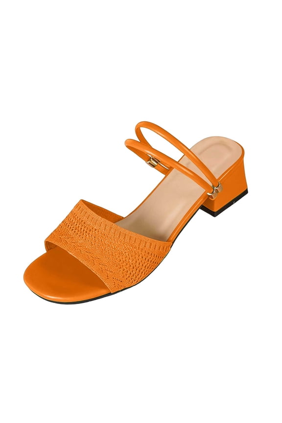 Women Open Toe Block Heel Slide Sandals, Mesh Upper Dual Back Strap Slip On Mid Heel Slingback Sandals