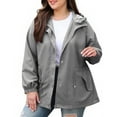 thumbnail image 1 of hoksml Women Plus Size Coat Jacket Windproof Waterproof Solid Outdoor Hiking Trips Hooded Drawstring Raincoat Zippered Tops, 1 of 5
