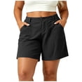 thumbnail image 1 of hoksml Women Plus Size Cotton Linen Casual Shorts with Pockets, Button Front Elastic Back Waist Summer Shorts, 1 of 7