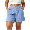 thumbnail image 1 of hoksml Women Plus Size Cotton Linen Casual Shorts with Pockets, Button Front Elastic Back Waist Summer Shorts, 1 of 7