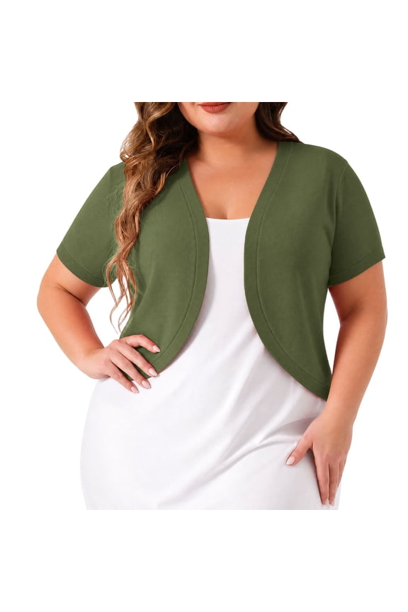 Women Plus Size Short Sleeve Shrug Cardigan Open Front Cropped Bolero Jacket for Wedding Daily Office
