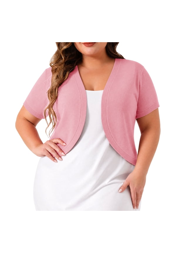 Women Plus Size Short Sleeve Shrug Cardigan Open Front Cropped Bolero Jacket for Wedding Daily Office