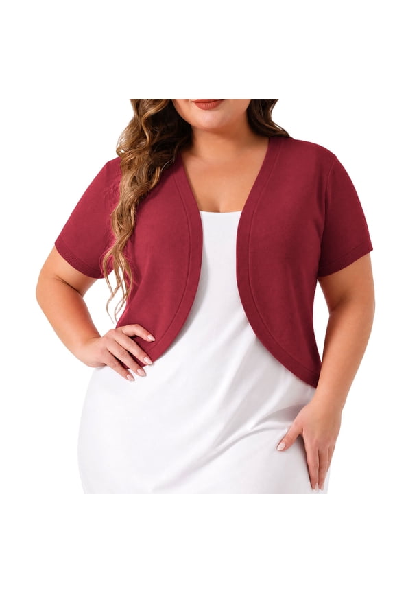 Women Plus Size Short Sleeve Shrug Cardigan Open Front Cropped Bolero Jacket for Wedding Daily Office
