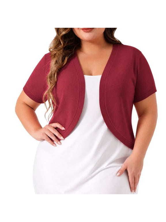 Women Plus Size Short Sleeve Shrug Cardigan Open Front Cropped Bolero Jacket for Wedding Daily Office