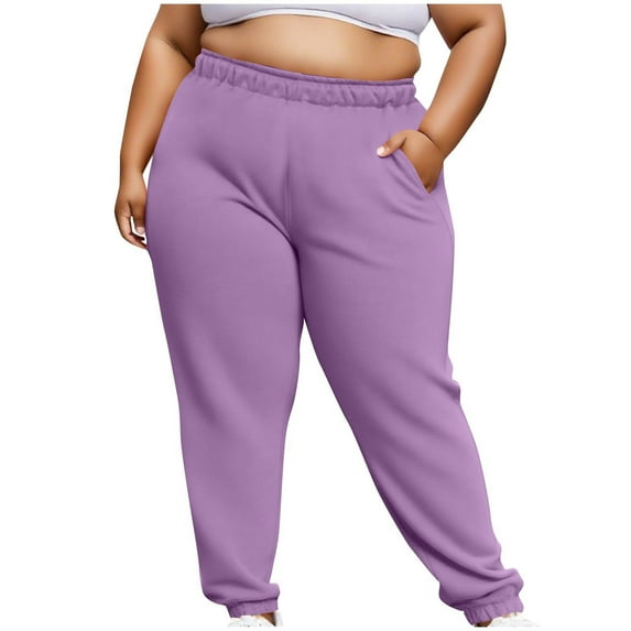 hoksml Women Plus Size Sweatpants Solid Color Elastic Waist Jogging Active Pants Casual Running Sports Track Pants Side Pockets L-5XL