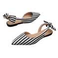 thumbnail image 1 of hoksml Women Pointed Toe Slingback Flat Flats, Striped Canvas Upper Back Bow Tie Slip On Casual Dress Shoes, 1 of 9
