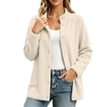 thumbnail image 1 of hoksml Women Snap Button Fleece Jacket Stand Collar Long Sleeve Pockets for Fall Winter Daily Outdoor Work Comfort, 1 of 8