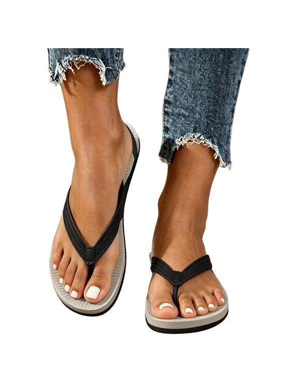 Women Textured Footbed Braided Strap Flat Thong Flip Flops Open Toe Summer Beach Casual