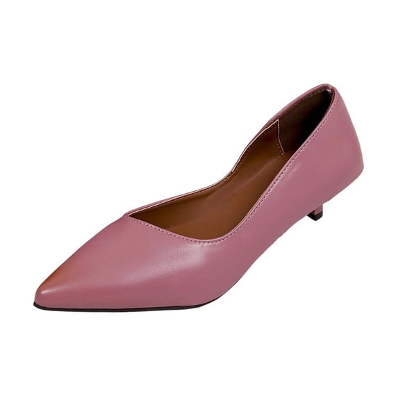 hoksml Women V-Cut Pointed Toe Low Kitten Heel Slip On Pumps Daily Office Dress Casual