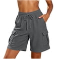 thumbnail image 1 of hoksml Women Waffle Knit Cargo Shorts with Pockets, Elastic Waist Drawstring Casual Summer Shorts, 1 of 7