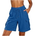 thumbnail image 1 of hoksml Women Waffle Knit Cargo Shorts with Pockets, Elastic Waist Drawstring Casual Summer Shorts, 1 of 7