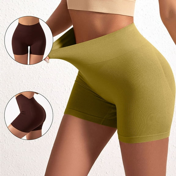 hoksml Women Yoga Short Solid Color Elastic High Waist Lift The Hip Close-fitting Ventilate Running Body Shaping Biker Short 2025 Summer Clearance