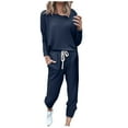 thumbnail image 1 of hoksml Women's 2-Piece Casual Jogger Set Soft Oversized Long Sleeve Crewneck Sweatshirt and Drawstring Elastic Waist Joggers, Solid Color Lounge Set for Athleisure Running Yoga, 1 of 5