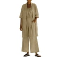 thumbnail image 1 of hoksml Women's 2 Piece Linen Set, Open Front Cardigan and Wide Leg Jumpsuit, Summer Outfits, 1 of 8