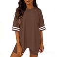 thumbnail image 1 of hoksml Women's 2-Piece Loungewear Outfit, Striped Short Sleeve Top and Biker Shorts Set for Casual Wear, 1 of 5