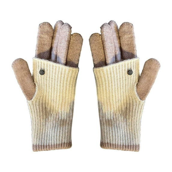 hoksml Women's 2-in-1 Color-Block Knitted Gloves Convertible Mittens with Flip-Top Cap Touchscreen Compatible Fingertips