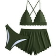 thumbnail image 1 of hoksml Women's 3-Piece Bikini Set Cross Back Top, Bikini Bottom and Swim Shorts - Adjustable Ties for Beach, 1 of 8