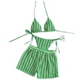 thumbnail image 1 of hoksml Women's 3-Piece Striped Bikini Set Halter Neck Tie Top, Side-Tie Triangle Bottoms and Swim Shorts, Matching Beach Pool Swimsuit, 1 of 7