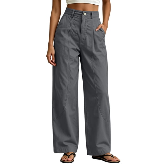 hoksml Women's Barrel Leg Pants Button Front High Waisted Wide Leg Trousers with Pockets for Daily Wear And Everyday Commuting