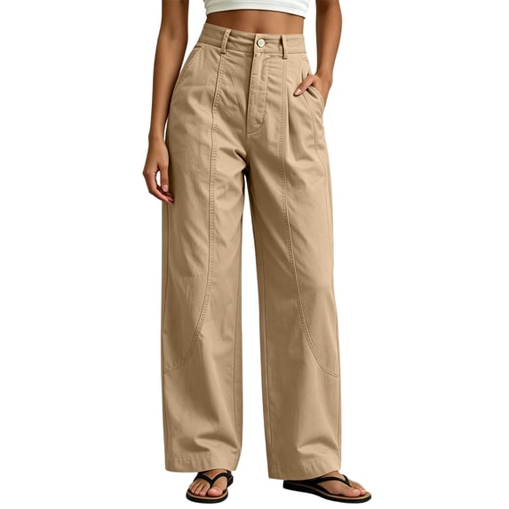 hoksml Women's Barrel Leg Pants Button Front High Waisted Wide Leg Trousers with Pockets for Daily Wear And Everyday Commuting