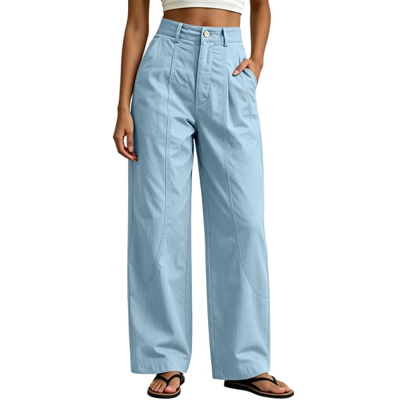 hoksml Women's Barrel Leg Pants Button Front High Waisted Wide Leg Trousers with Pockets for Daily Wear And Everyday Commuting