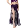 thumbnail image 1 of hoksml Women's Belly Dance Skirt, High Slit Maxi Skirt with Sparkly Mesh Panels and Elastic Waist for Performance, 1 of 8