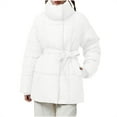 thumbnail image 1 of hoksml Women's Belted Puffer Jacket for a Figure-Flattering Fit, Thickened Stand Collar Winter Coat Warm Zip Front Jacket with Pockets, 1 of 9