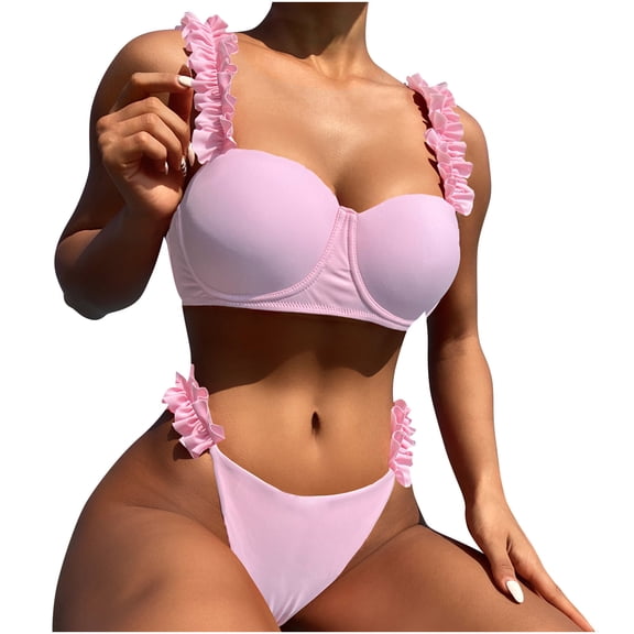 hoksml Women's Bikini Swimsuits,Bikini Underwire Swimsuit Swimsuit Sexy Women's Push Up Swimsuit Solid Color