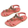 thumbnail image 1 of hoksml Women's Boho Beaded Flat Sandals, Elastic Ankle Strap Open Toe Summer Shoes, Multicolor, 1 of 6