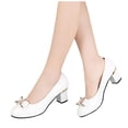 thumbnail image 1 of hoksml Women's Bow Accent Block Heel Pumps, Round Toe PU Leather Dress Shoes for Work Party Wear Black Beige White, 1 of 9