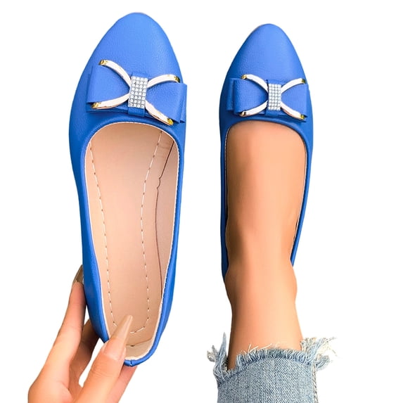 hoksml Women's Bow Rhinestone Ballet Flats, Slip-On Round Toe Casual Shoes for Office and Daily Wear