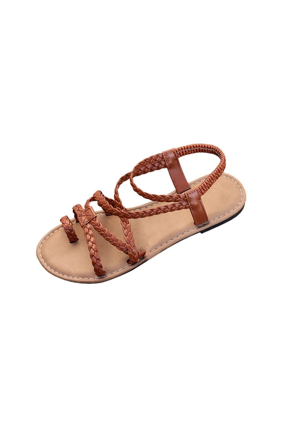 Women's Braided Gladiator Flat Sandals Crisscross Straps Open Toe Bohemian Summer Beach Shoes