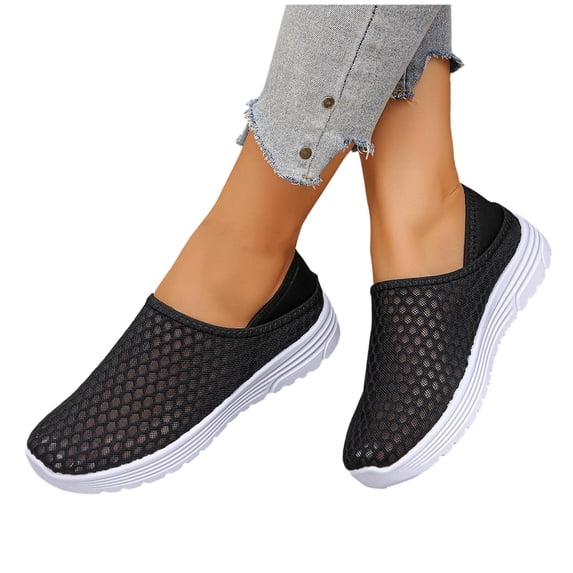 hoksml Women's Breathable Mesh Slip-On Sneakers, Lightweight Platform Walking Shoes, 4 Colors