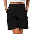 thumbnail image 1 of hoksml Women’s Button Closure Cargo Shorts, Elastic Back Waist Knee Length Shorts with Multi-Pockets, 1 of 6