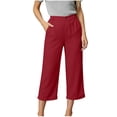 thumbnail image 1 of hoksml Women's Capri Straight Leg Button Pants with Rolled Cuffs and Pockets, Loose Fit Pants for Daily and Work Wear, 1 of 7