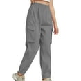 thumbnail image 1 of hoksml Women's Cargo Pants Casual Solid Color Elastic Waist Lightweight Hiking Pants High Waisted Workwear Pants Cuffed Pants Leg with Pocket, 1 of 9