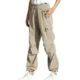 thumbnail image 1 of hoksml Women's Cargo Pants Solid-Color Elastic Waist Drawstring Tie Casual Pants Straight-Button Pocket Work Pants Ankle-tied Pants‌, 1 of 4