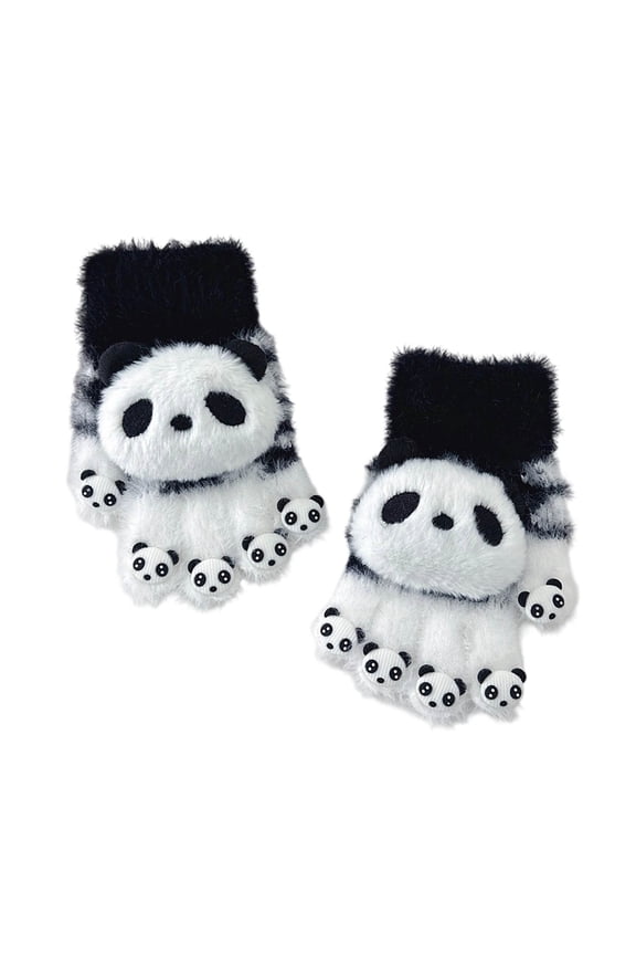 Women's Cartoon Panda Gloves Adult Winter Thermal Insulated Gloves Soft Knit Cute Design Cold-Weather Hand Warmth for Daily Use and Gifts
