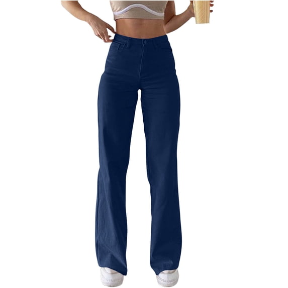 hoksml Women's Casual High Waist Straight Leg Denim Jeans Relaxed Fit Stretchable for Daily Casual Street and Commute Wear