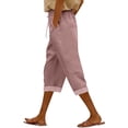 thumbnail image 1 of hoksml Women's Casual Linen Blend Capri Pants Elastic Waist with Drawstring and Striped Turn Up Cuffs for Summer Daily Wear, 1 of 5